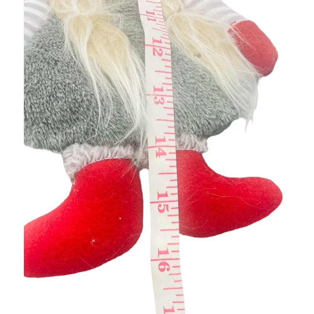 Gnome Christmas Stocking Decor Gray Red Hearts C19